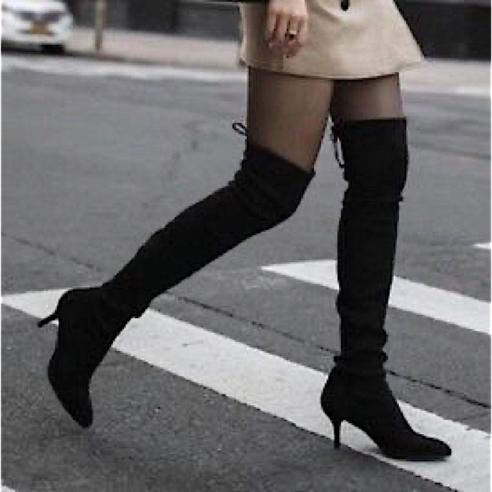 Stuart Weitzman Tiemodel Black Stretch Suede Boots OTK Thigh High Boot size 10